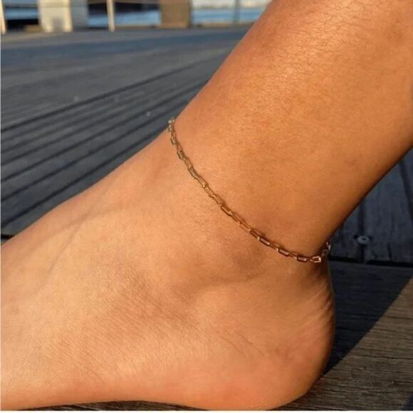New Gold Ankle Bracelet- Paperclip Chain  Anklet Waterproof - Picture 5 of 6